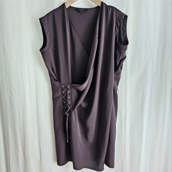 ALLSAINTS AURES Front Lace Mini Dress Olive Green Satin - Picture 5 of 16